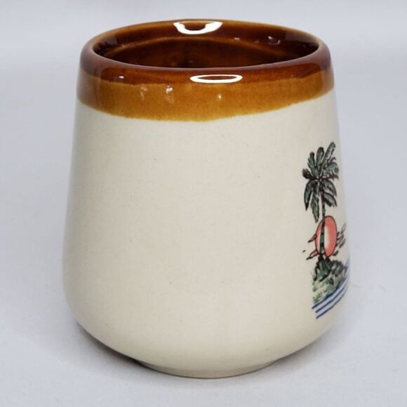Vintage Florida Dinghy Sailing Ceramic Coffee Mug Palm Tree Sun Set Big Wave - Picture 5 of 6